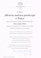 Listy gratulacyjne otrzymane z okazji 100-lecia nadzoru górniczego w Polsce (7)