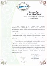 Listy gratulacyjne otrzymane z okazji 100-lecia nadzoru górniczego w Polsce (11)